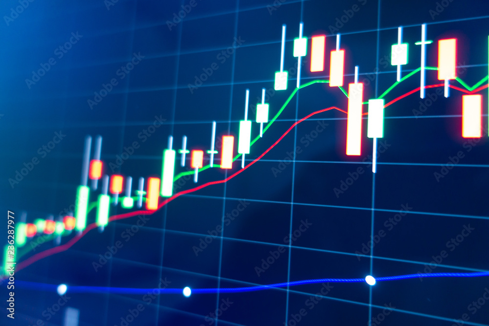 Stock market graph on LED screen monitor Stock market graph on LED screen monitor