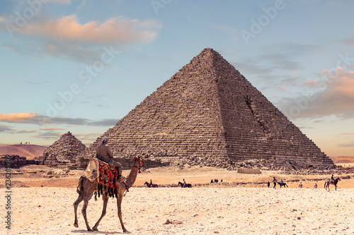 The Pyramid of Menkaure at sunset  is the smallest of the three main Pyramids of Giza  located on the Giza Plateau in the southwestern outskirts of Cairo  Egypt.