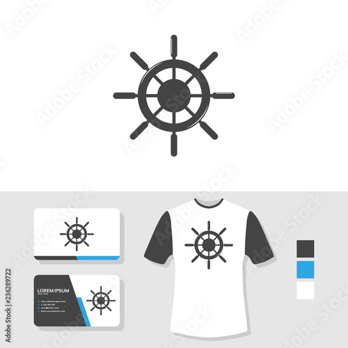 Ship wheel logo design with business card and t shirt mockup