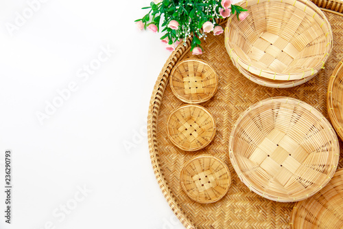 flat lay on composition space of empty Thai floklore art basketry  photo