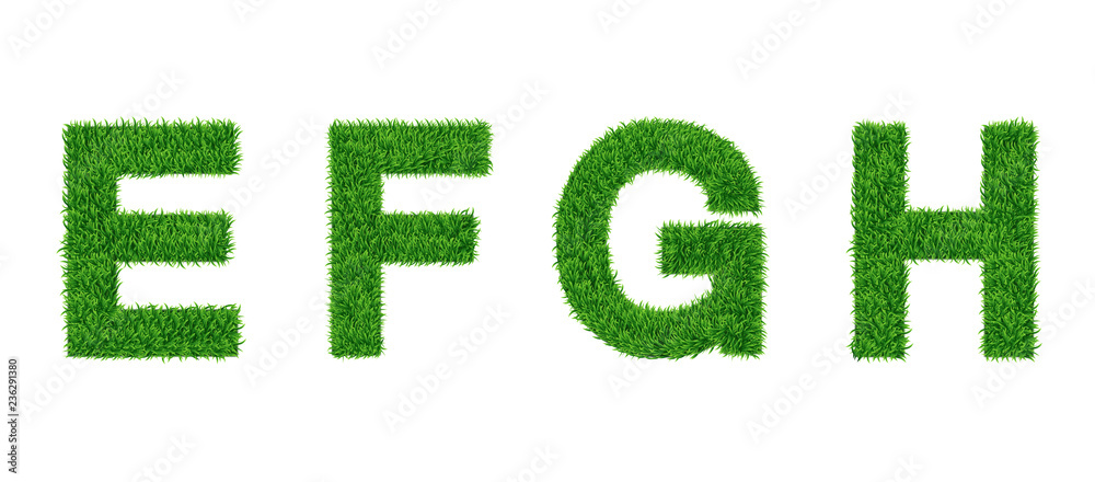 Grass letter Collection. E, F, G, H Isolated from white .Eco symbol . The green lawn background. Vector illustrations Grass letter Collection. E, F, G, H Isolated from white .Eco symbol . The green lawn background. Vector illustrations