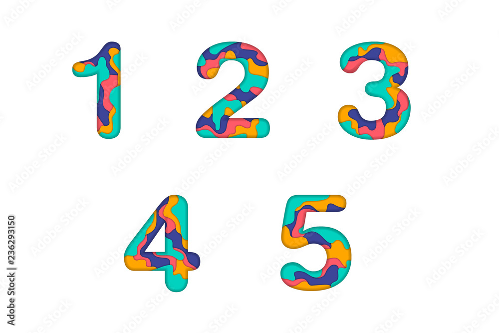 1,2,3,4,5 Number paper art character typographic. Multicolor typography. Vector illustration. 1,2,3,4,5 Number paper art character typographic. Multicolor typography. Vector illustration.