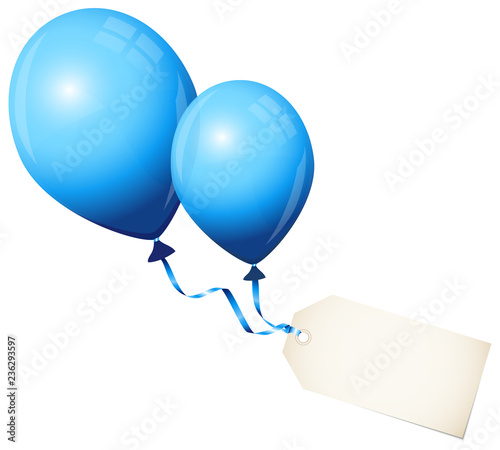 2 Flying Blue Balloons & Beige Label
