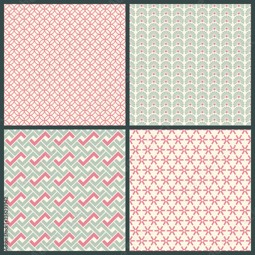 4 Seamless Retro Pattern Green/Rose