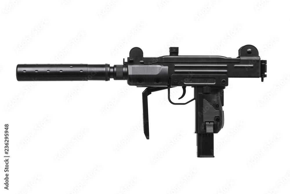 submachine gun with silencer isolated on white submachine gun with silencer isolated on white