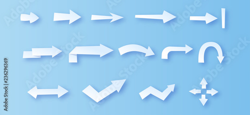 Paper Cut Out Art Style Vector Illustration. Set of Different Paper Arrows.