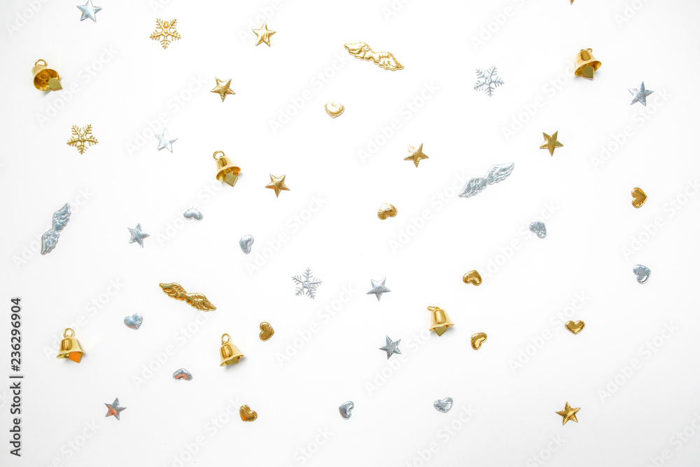 Christmas composition background from decorations on white background. Christmas composition background from decorations on white background.