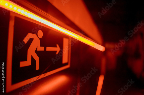 Fotografie, Obraz Red exit Sign, evacuation sign, safety sign, office building sign