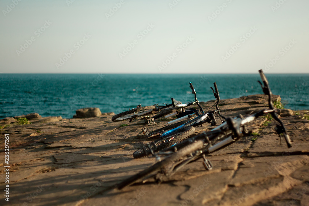 Sea landscape with bicycles