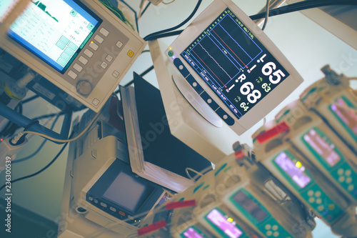 Complicated medical equipment for life support monitoring in the critical care unit photo