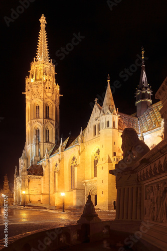 A beautiful night view of Mathias Church  Budapest  Hungary