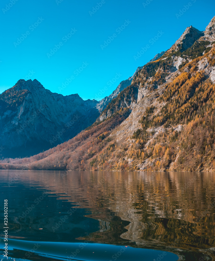 Beautiful reflections at the famous Koenigssee-Bavaria-Germany