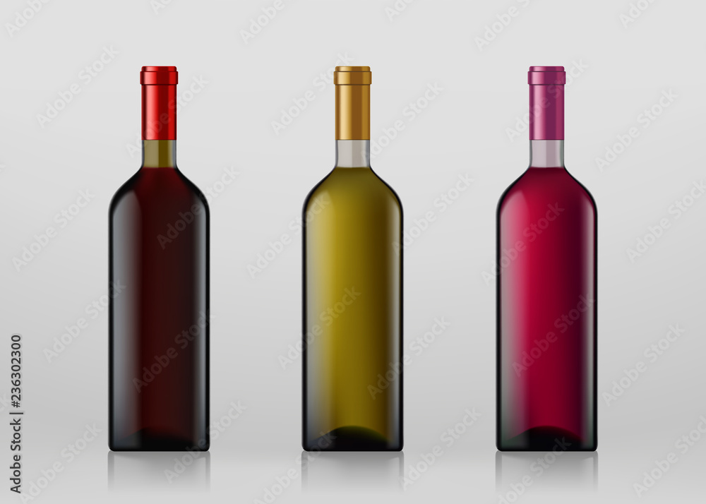 Set of wine bottles. Isolated on gray background. Set of wine bottles. Isolated on gray background.