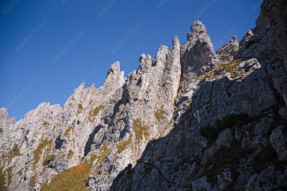 Panoramic view of the towers and spiers of the southern Grigna from the direct route, on a sunny autumn day. Panoramic view of the towers and spiers of the southern Grigna from the direct route, on a sunny autumn day.