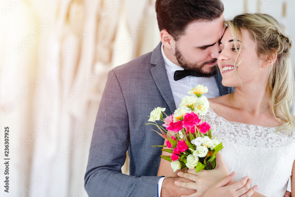 Beautiful portrait model wedding couple in studio shop Beautiful portrait model wedding couple in studio shop