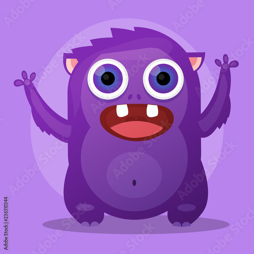 Cute Little Cartoon Monster. Purple Angry Little Monster.