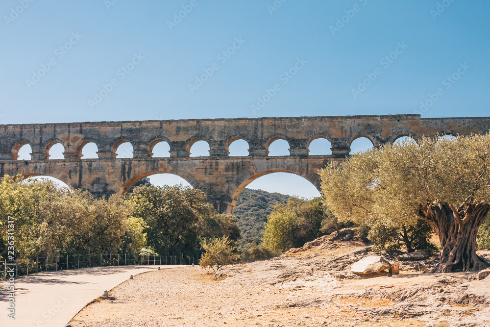 Pont du Gard is - ancient Roman aqueduct on the Gardon River - Vers-Pont-du-Gard in southern France