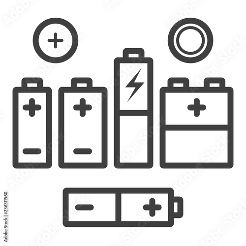 Vector Set of Black Outline Icons of Different Types Batteries