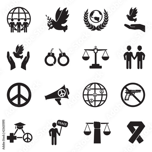 Human Rights Icons. Black Flat Design. Vector Illustration. 