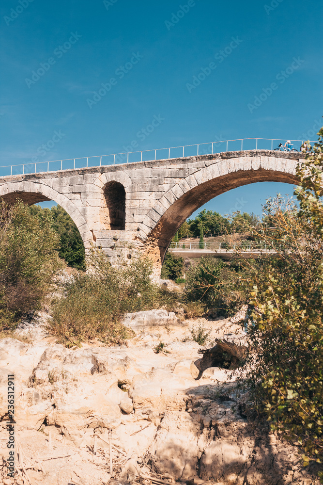 Ancient stone bridge in ancient Roman style - Dried stone riverbed