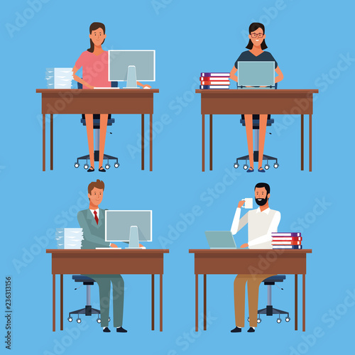 set of worker in compurter desk photo