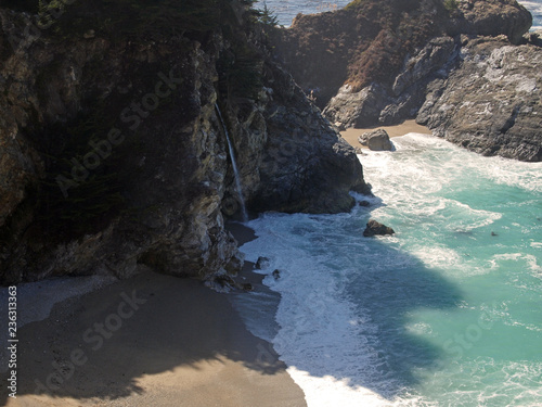 80-foot-tall waterfall on the coast of Big Sur that flows from McWay Creek in Julia Pfeiffer Burns State Park directly into the ocean, California, USA