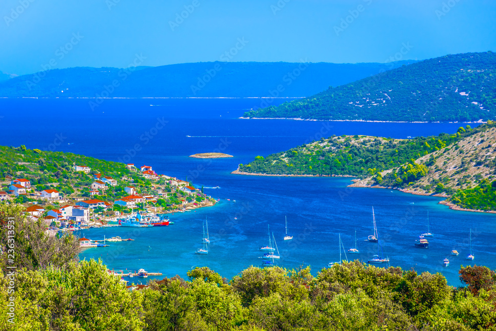 Venice Dalmatia bay Mediterranean. / Scenic view at amazing blue Adriatic Coast in Dalmatia region, Vinisce place.