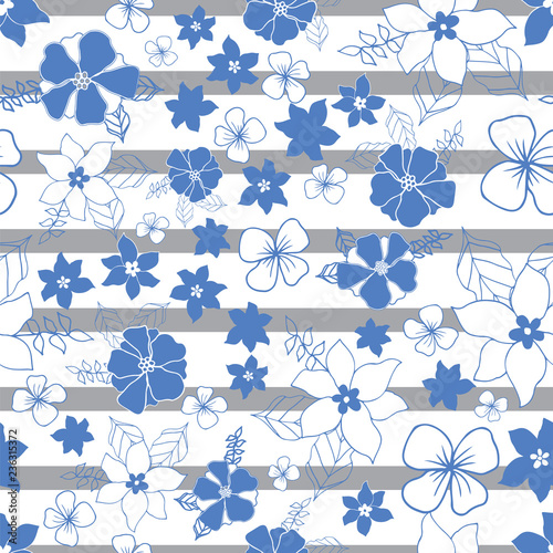 Vector seamless repeat floral and striped pattern design Perfect for fabric, wallpaper, stationery and scrapbooking projects and other crafts and digital work