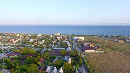 Crimea, Beregovoe village, view of the Black Sea and the bird's-eye view of the beach photo