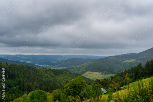 Germany  Endless view down the Elz valley from Rohrhardsberg mountain in black forest landscape