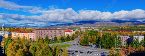 Autumn panoramic view of the city of Apatity. Murmansk region, Russia.