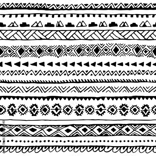 Seamless ethnic pattern. Black and white vector illustration.
