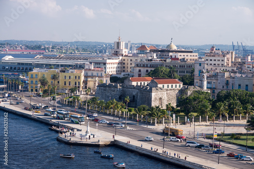 Photography High angle view of Port in Havana Cuba. Street and buildings.