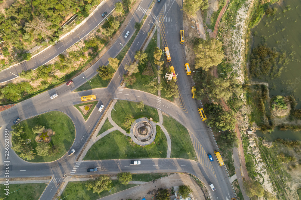 aerial view of traffic circle and roads aerial view of traffic circle and roads