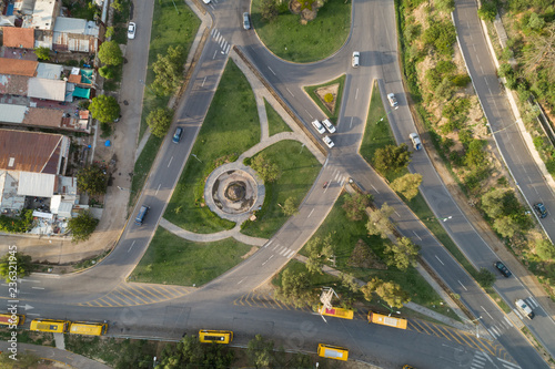 aerial view of traffic circle and roads