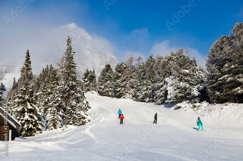 Skiers on the slope. Winter Slovakia