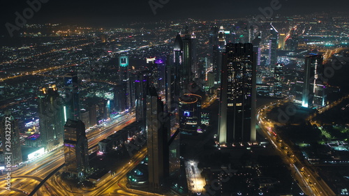 Dubai downtown at night with city lights from Burj Khalifa timelapse