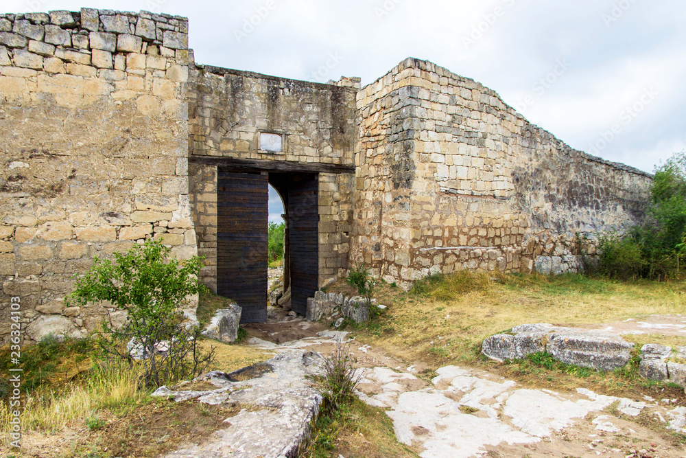 view of Ancient abandoned mountain town Mangup Kale.