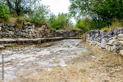 view of Ancient abandoned mountain town Mangup Kale.