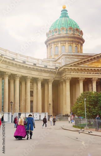 St. Isaac's Cathedral on the background of cloudy sky with light