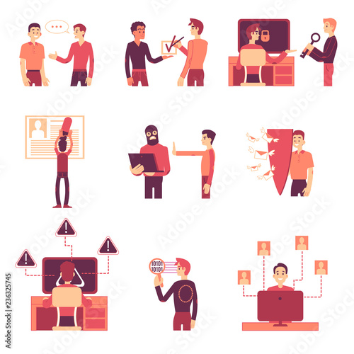 GDPR vector illustration with various scenes depicting general data protection regulation principles in flat style isolated on white background. Security and safety of private information concept.