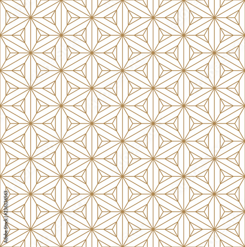 Seamless pattern based on Japanese ornament Kumiko.Golden color lines.