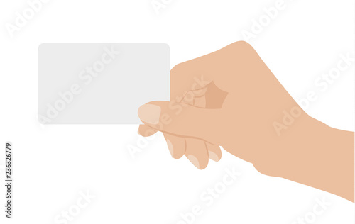 Hand holding white card, isolated on white background