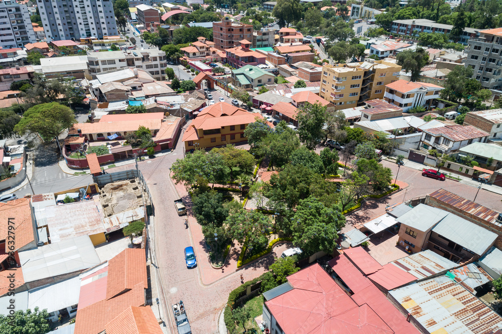 Aerial View of a plaza in Cochabamba, Bolivia at daytime