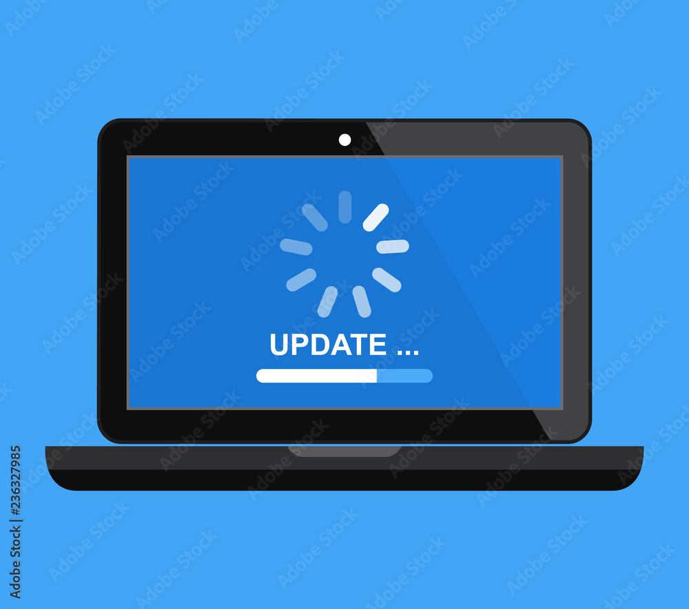 Update your computer's software. The boot process in the laptop screen. Vector stock illustration Update your computer's software. The boot process in the laptop screen. Vector stock illustration