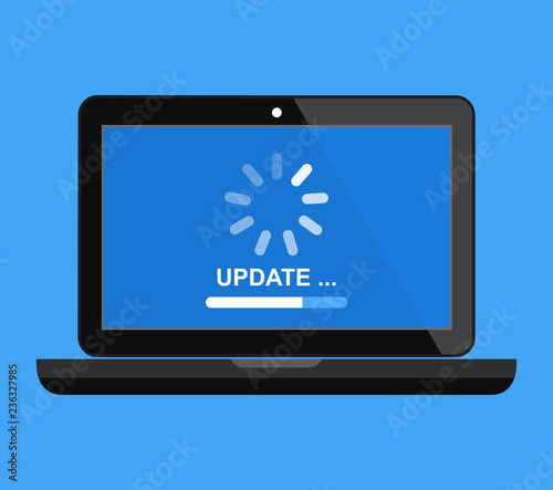 Fototapeta Naklejka Na Ścianę i Meble -  Update your computer's software. The boot process in the laptop screen. Vector stock illustration