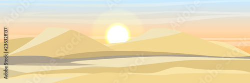 Sand dunes Wildlife of Africa. Sahara Desert. Realistic Vector Landscape