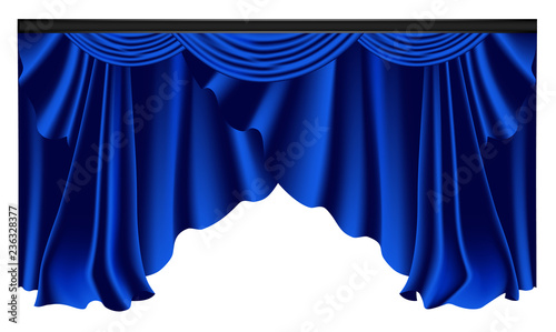 Blue luxury curtains and draperies on white background