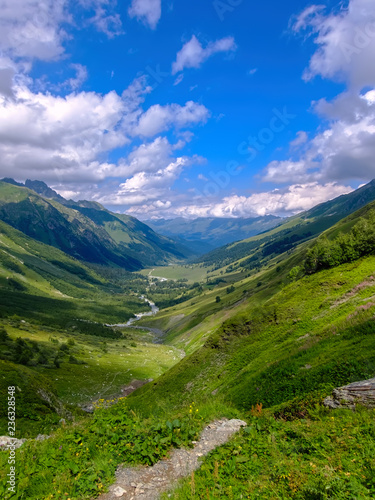 View of the valley of the river Sofia from the height of the pass "Sophia saddle". 2560m. Arkhyz. KCR, Russia. © Sergey Oleynik 