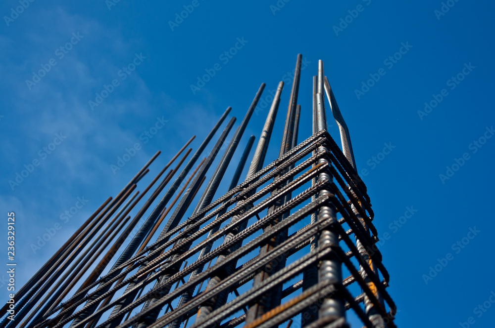 Brand new armature. Reinforcements steel bars stack. Close up steel